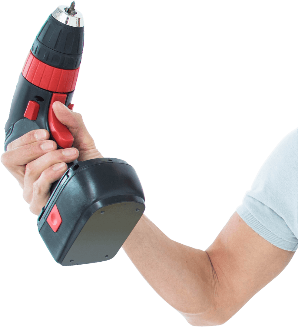 Hand Holding Transparent Cordless Drill Machine Tightly