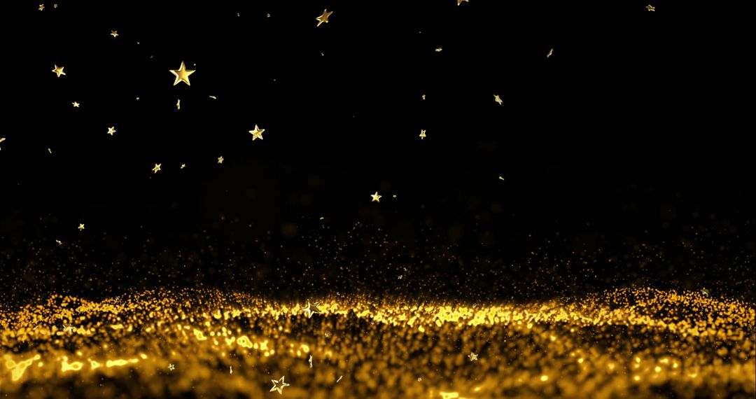 Golden Stardust and Stars on Black Background