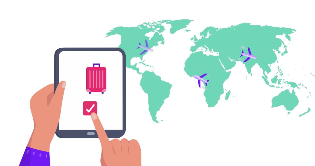 Global Travel Illustrated with Tablet and World Map