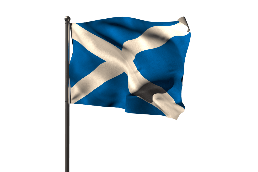 Transparent Scottish Flag Waving on Pole Isolated