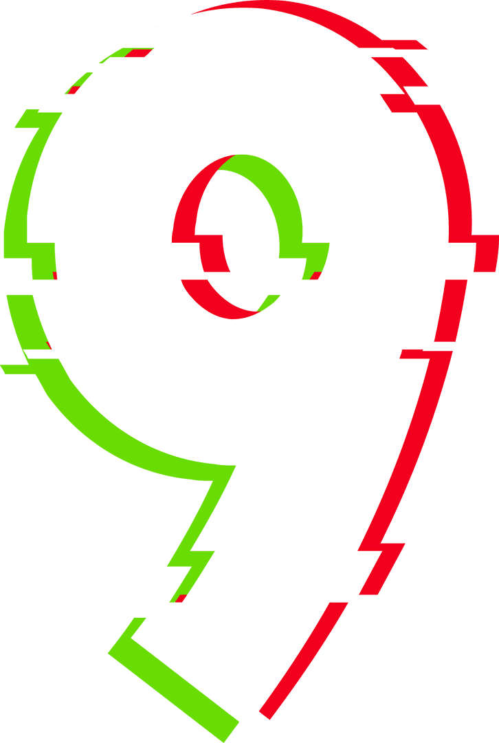 Stylized Glitching Number Nine on Transparent Background