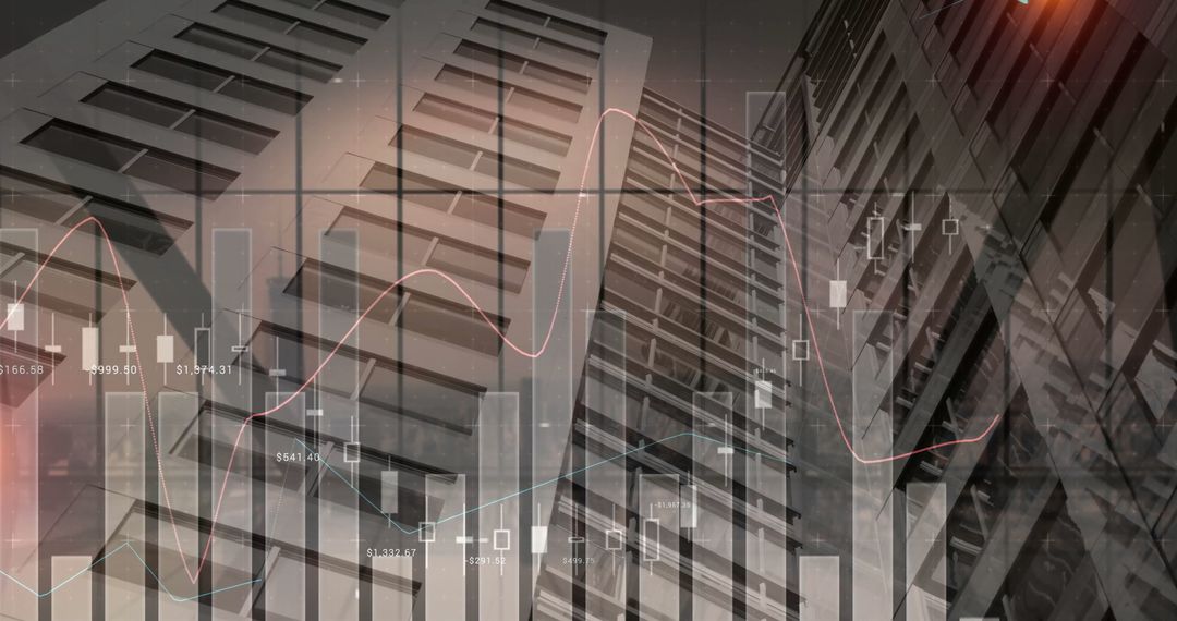 Urban Skyline Filled with Financial Data and Skyscraper Facades
