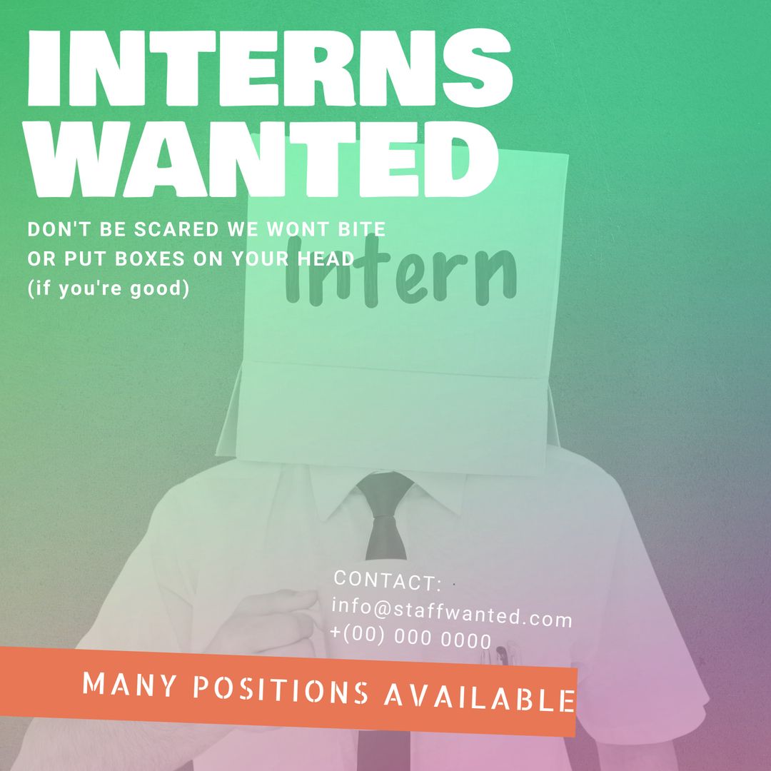 Humorous Intern Recruitment Campaign with Person Wearing Box - Download Free Stock Templates Pikwizard.com