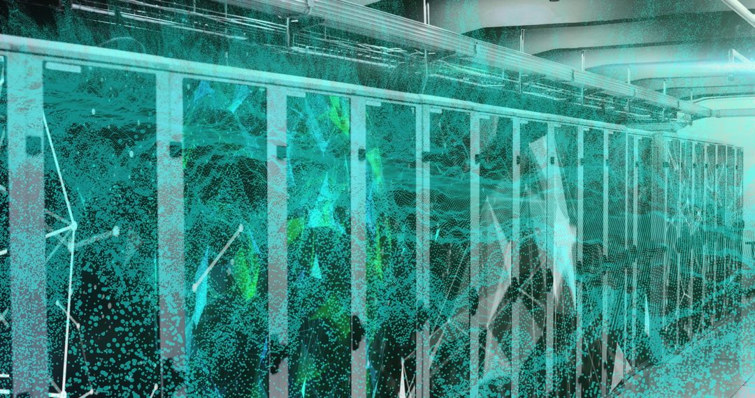 Digital Interface in Futuristic Server Room with Abstract Shapes