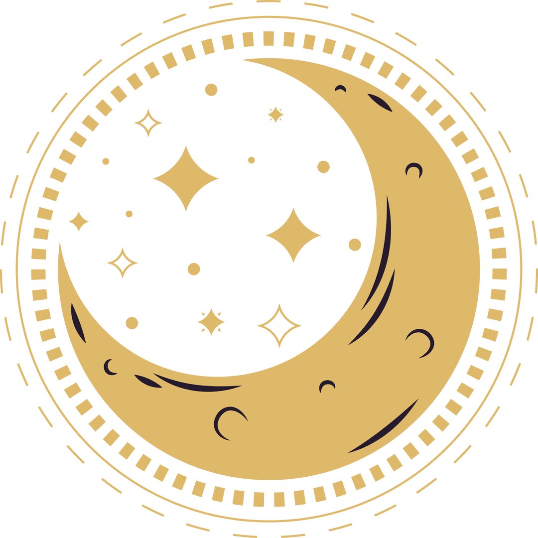 Crescent Moon with Stars in Transparent Geometric Design