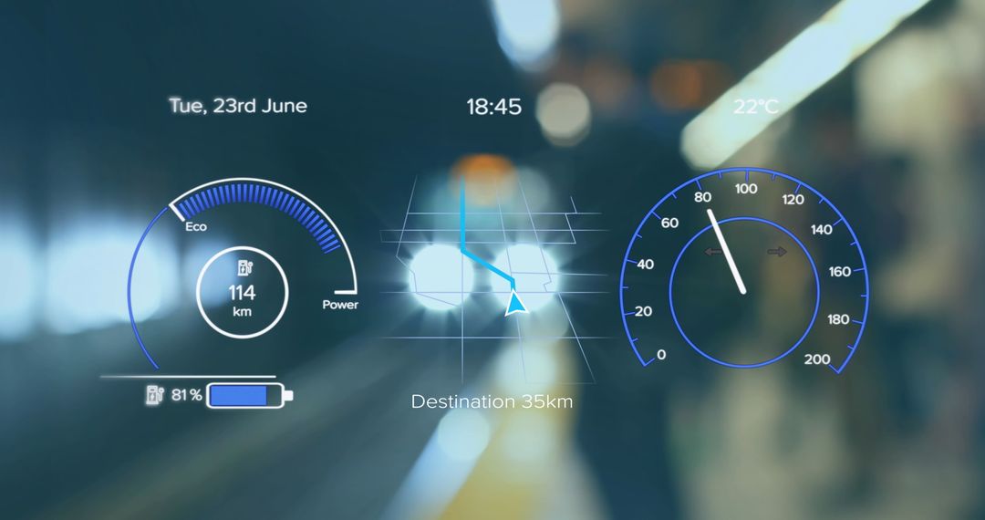 Futuristic Digital Dashboard Interface with Energy and Speed Indicators