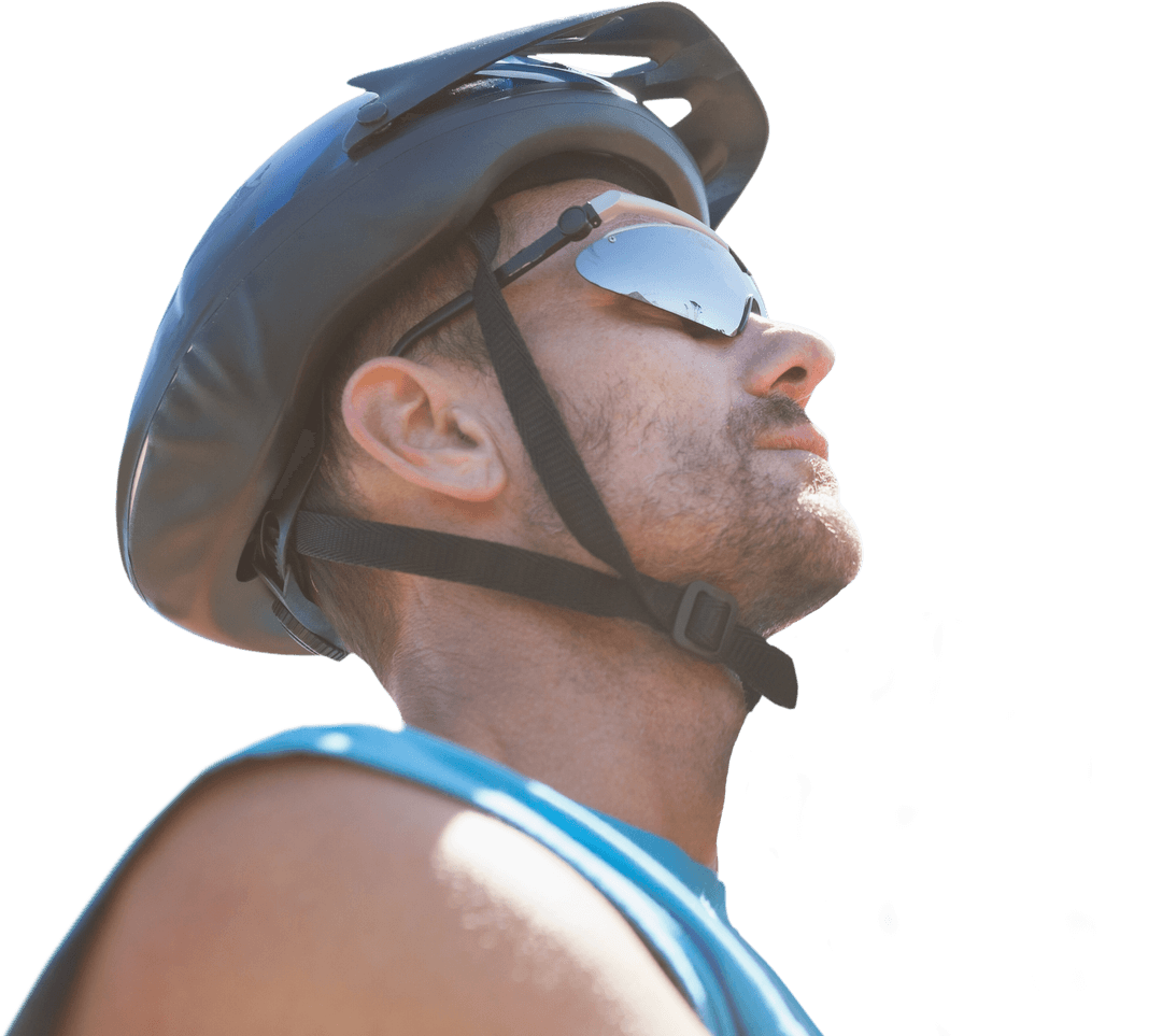 Transparent Profile of Cyclist Wearing Helmet and Sunglasses