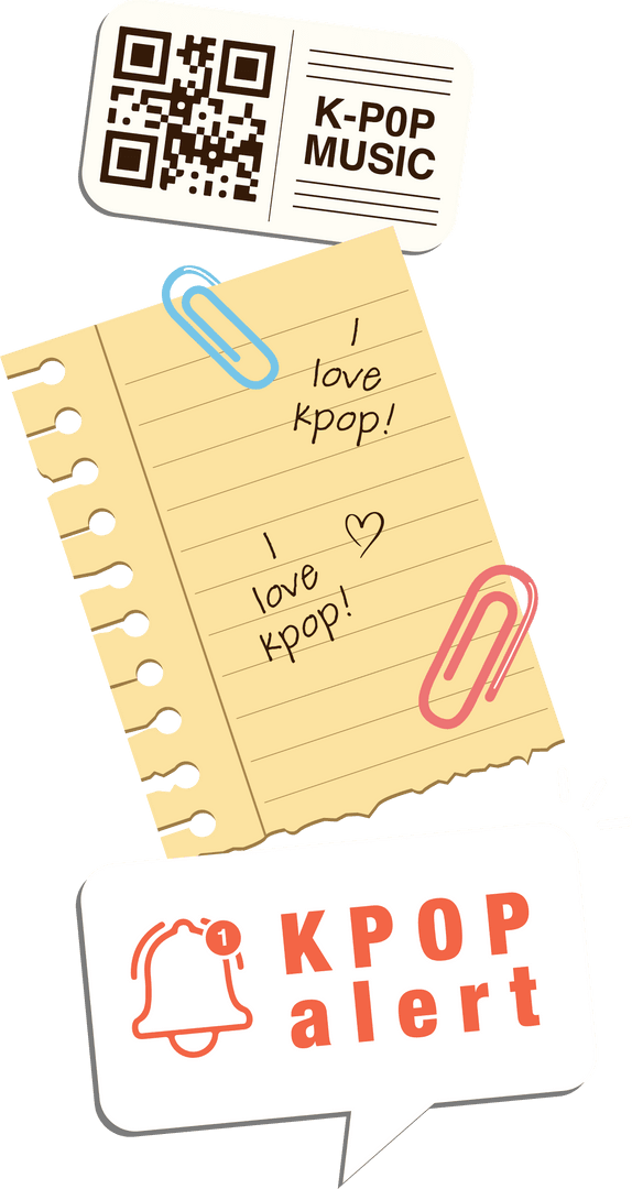 K-pop Alert Concept with QR Ticket and Notebook Digital Visual on Transparent