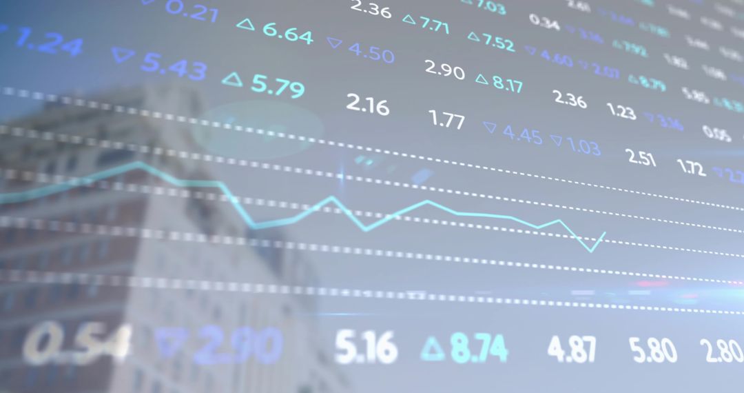 Stock Market Trends and Data Analytics Overlay with Blurred Highrise