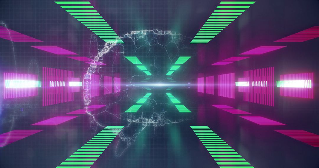 Futuristic Neon Lights Encircling Digital Brain Hologram