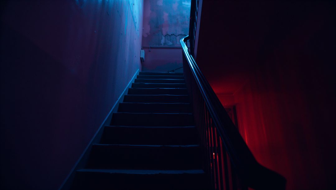 Moody Urban Staircase with Dramatic Lighting