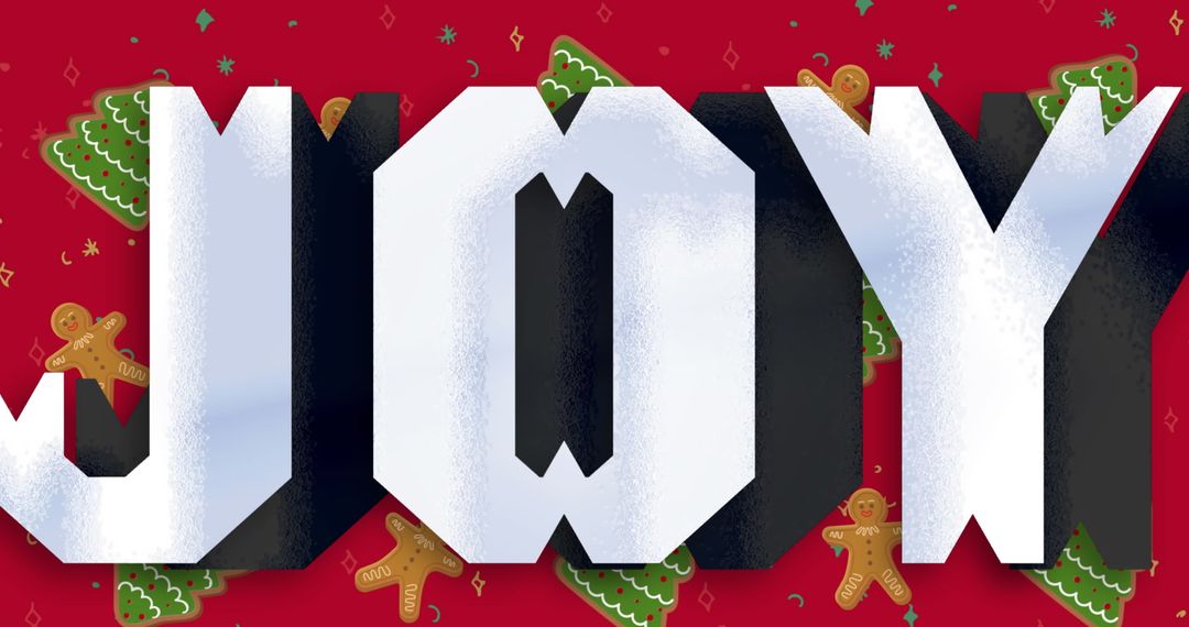 Festive 3D JOY Letters with Christmas Cookies and Red Background