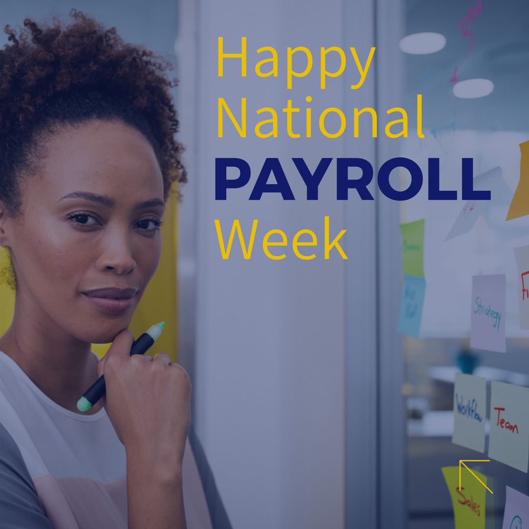 Professional Celebrating National Payroll Week at Office Glass Wall