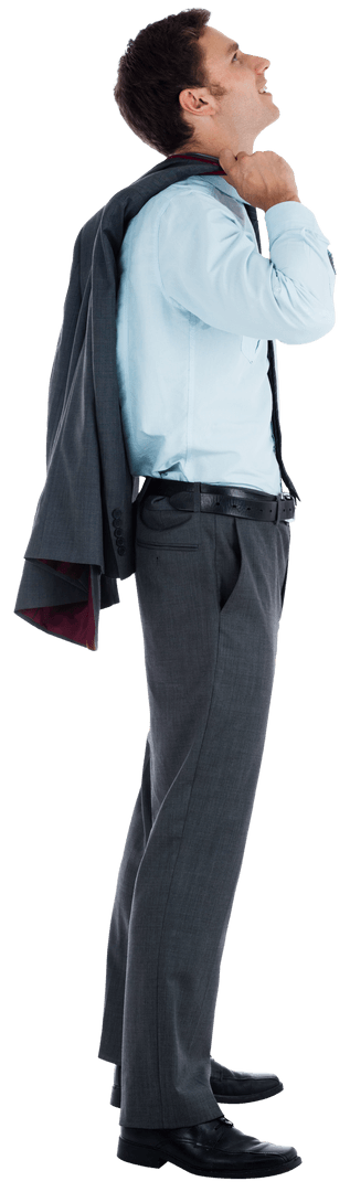 Transparent Image of Businessman Smiling Upward Holding Jacket