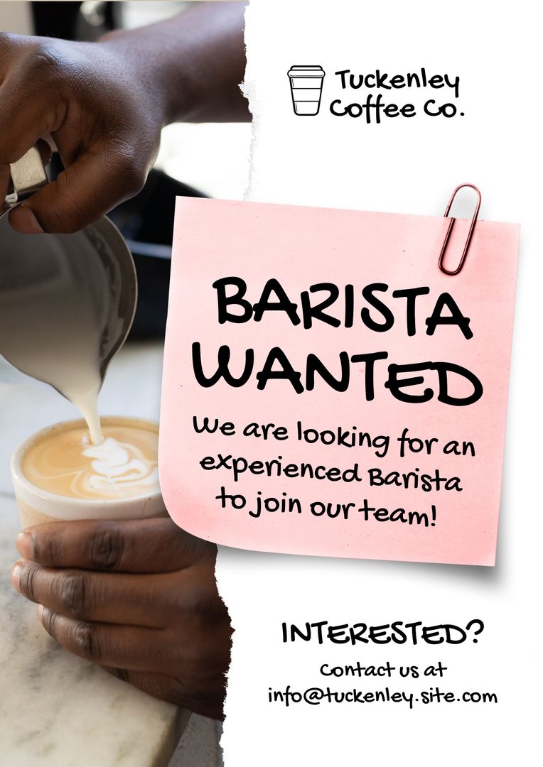 Barista Wanted Ad at Cafe for Social Media or Cafe Boards - Download Free Stock Templates Pikwizard.com