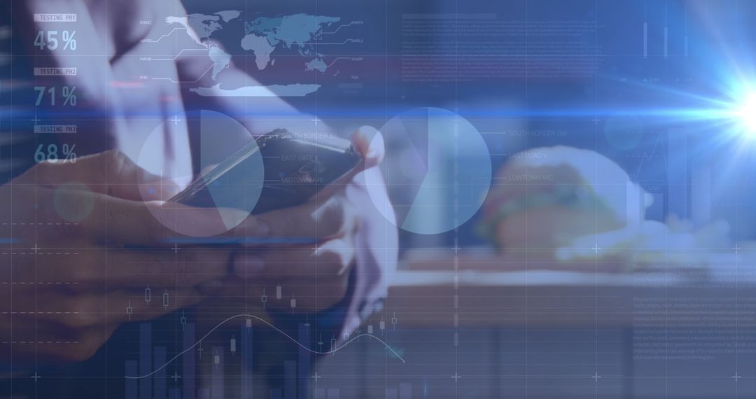 Businessman Analyzing Financial Data on Smartphone in Digital Interface