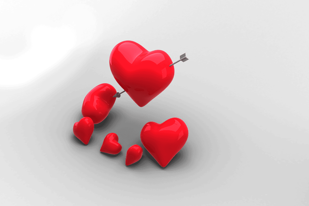 Floating Red Hearts With Arrow PNG on Transparent Background