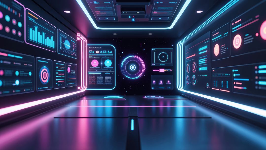 Futuristic Spaceship Corridor with Holographic Displays