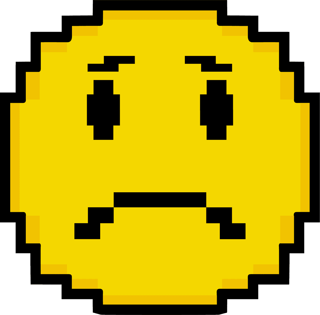 Sad Pixel Art Emoticon on Transparent Background