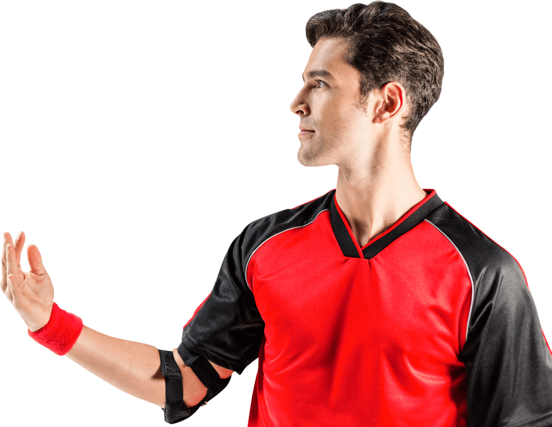 Confident Volleyball Player in Red on Transparent Background