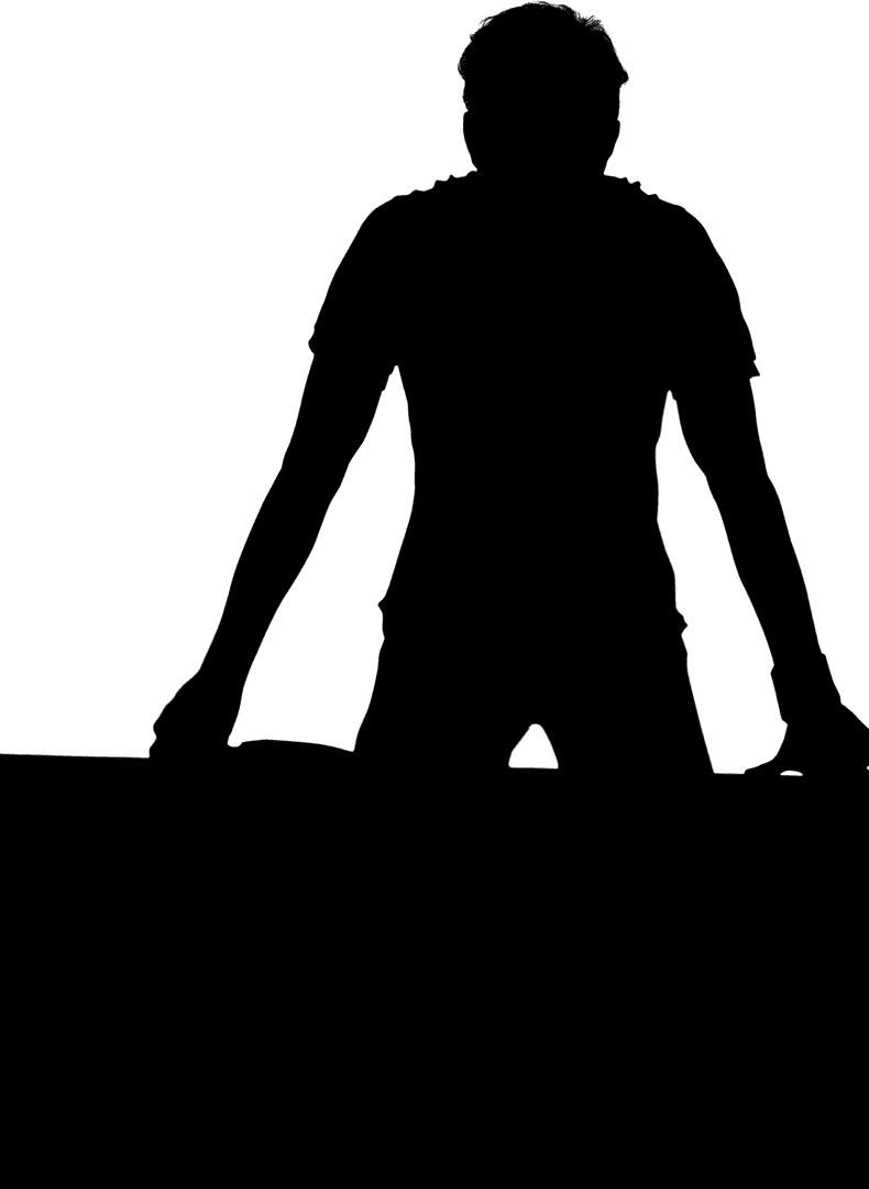 Silhouette of Man with Hands on Desk on Transparent Background