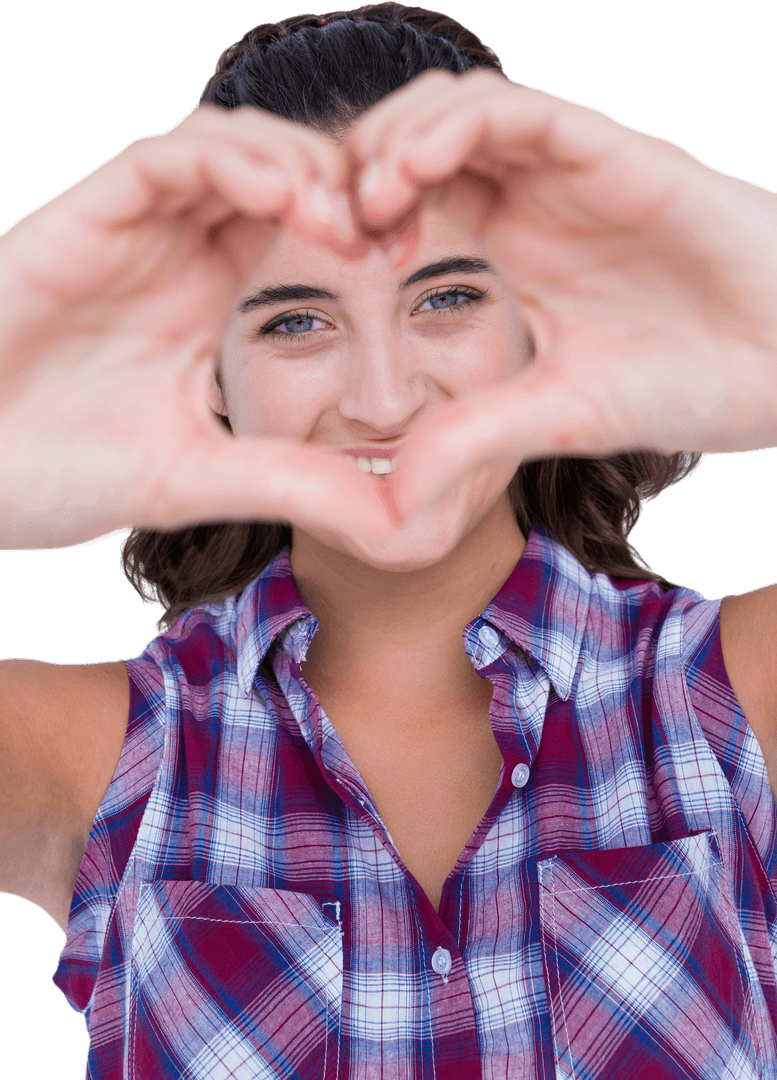 Woman Making Heart Symbol with Hands, Transparent Background