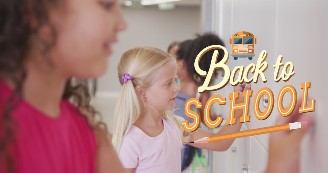 Diverse Children in Classroom with Back to School Text Overlay