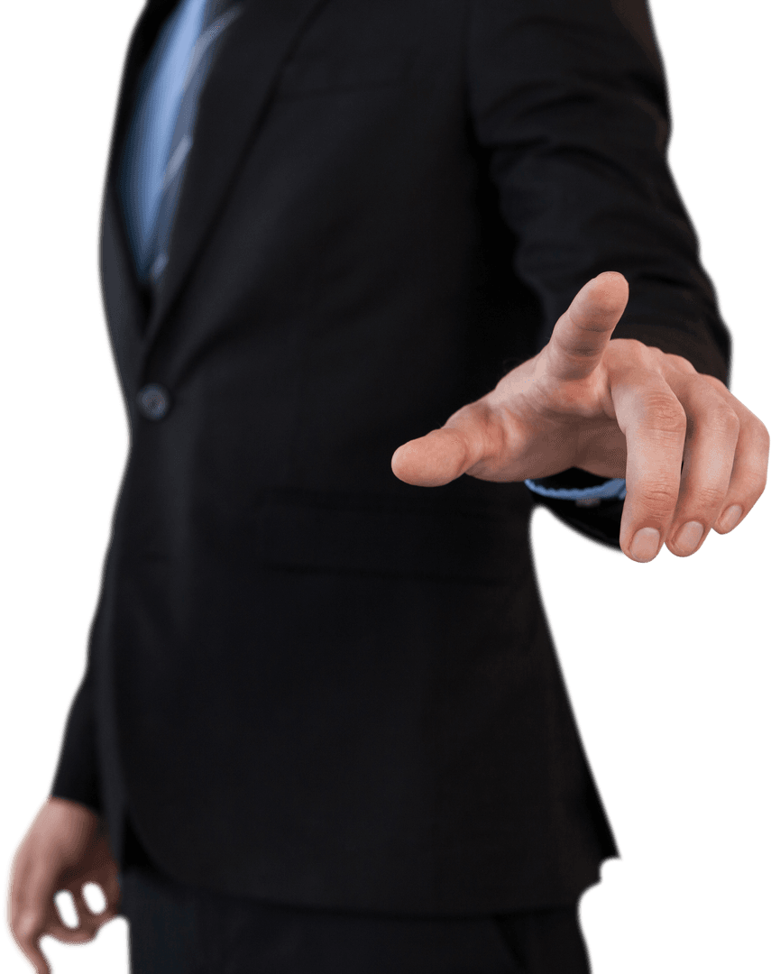 Businessman Touching Transparent Interface in Formal Suit