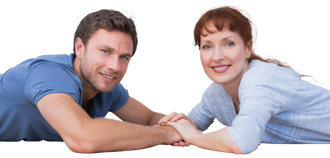 Happy Caucasian Couple Holding Hands on Transparent Background