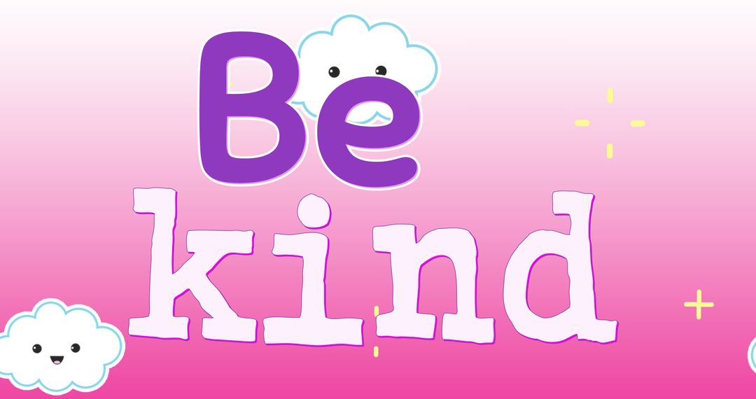 Be Kind Typography with Happy Clouds and Pink Background