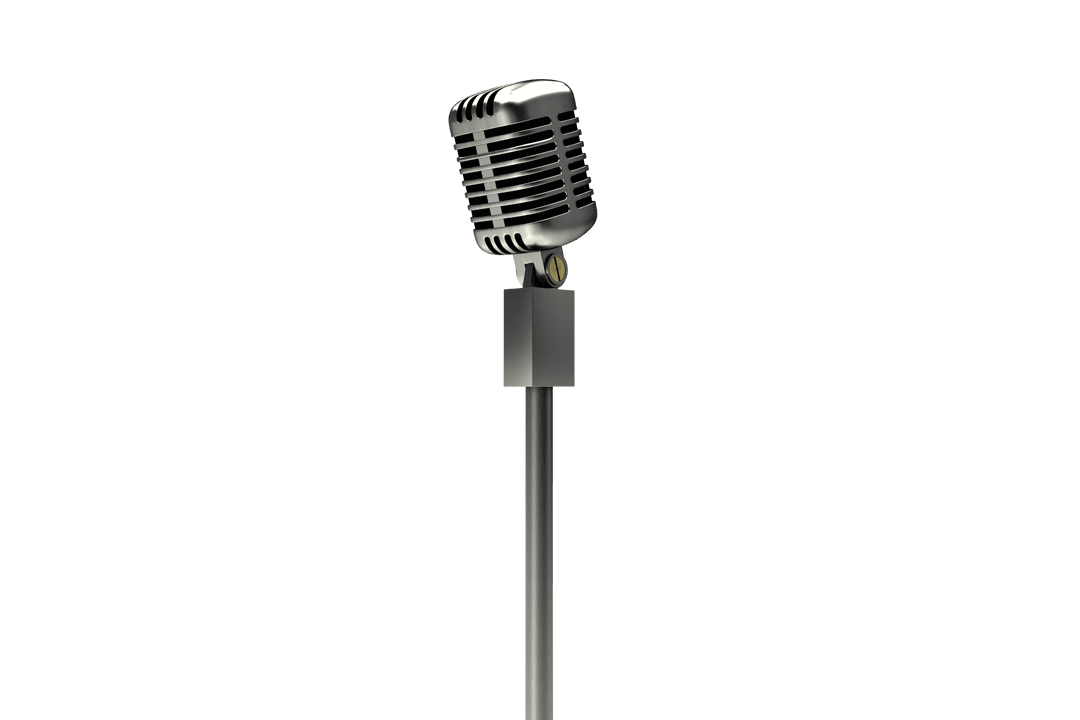 Vintage Silver Microphone on Stand with Transparent Background