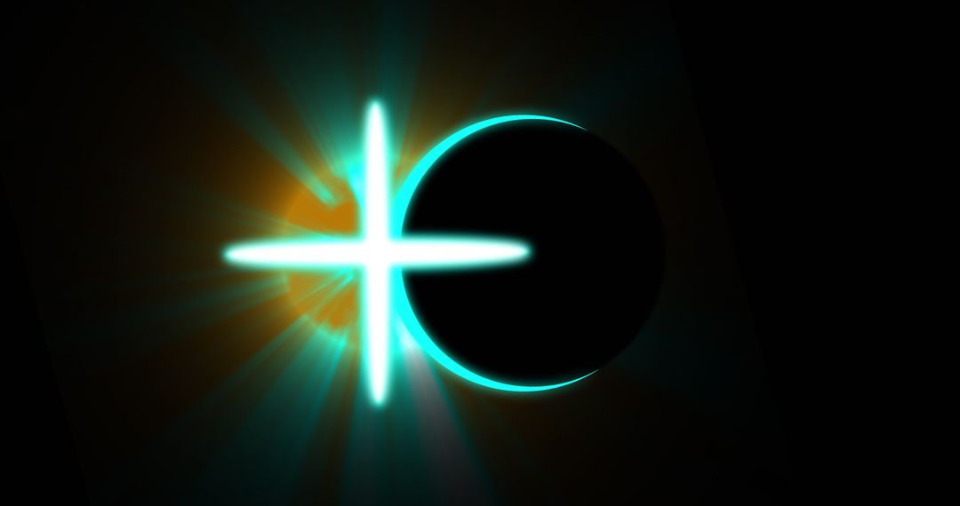 Illuminated Cross and Neon Eclipse Digital Art