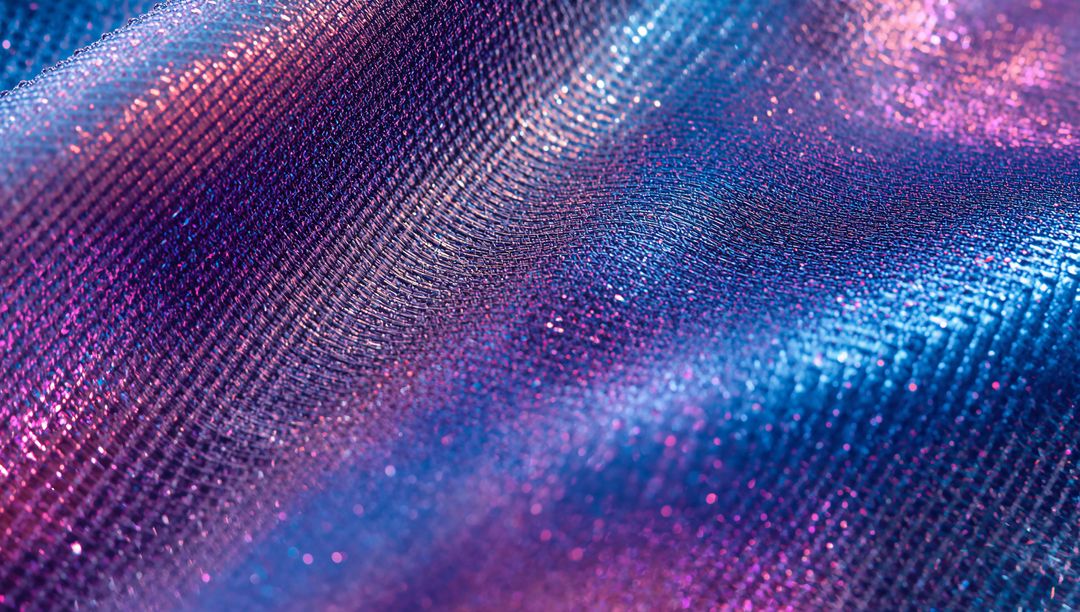 Iridescent Metallic Woven Fabric Macro Texture with Holographic Glitter and Prism Gradient