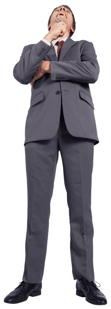 Transparent Thoughtful Businessman Looking Up With Confidence