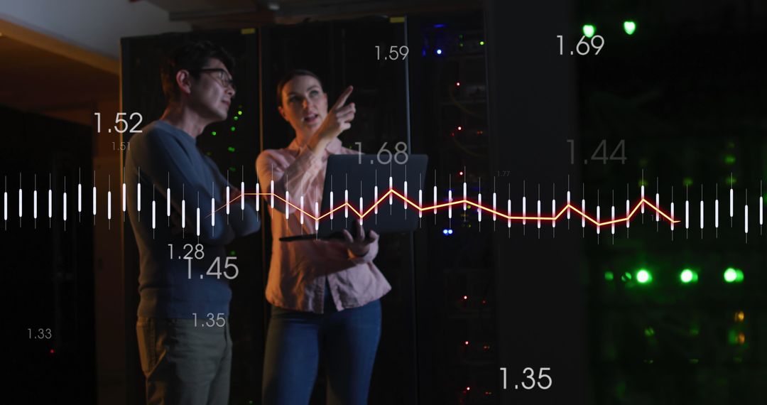 Diverse Team Analyzing Data in Modern Server Room