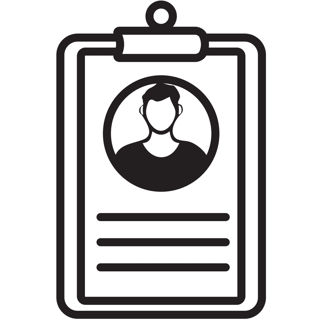 Black and White ID Card Icon on Transparent Background