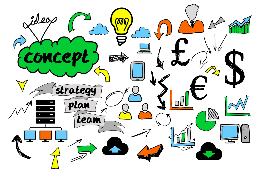 Creative Transparent Vector with Colorful Symbols and Concept Text