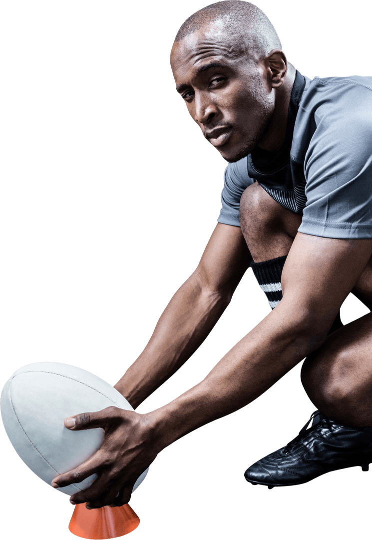 Transparent Rugby Player Preparing Kick Arrayed For Starter Action