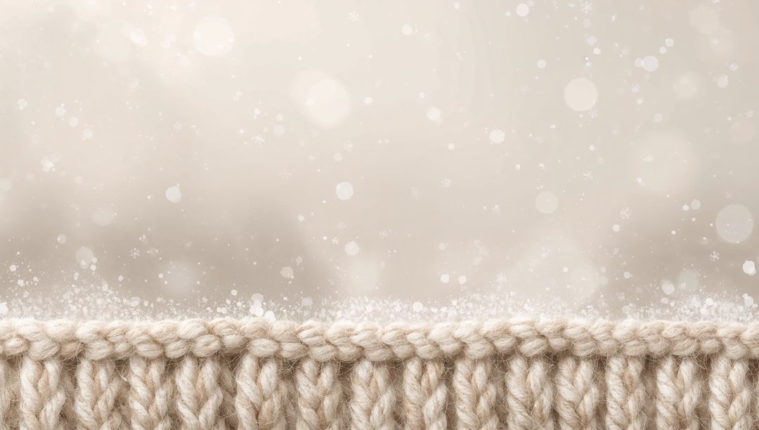 Cream Chunky Knit Border Featuring Soft Wool Loops and Cozy Bokeh Winter Sparkle