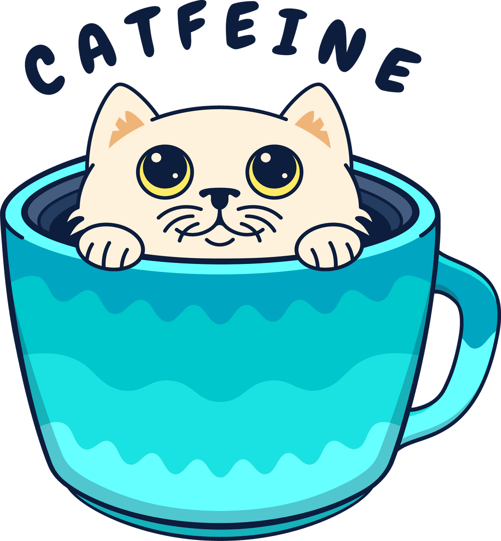 Cat Peeking from Turquoise Cup Illustration on Transparent Background