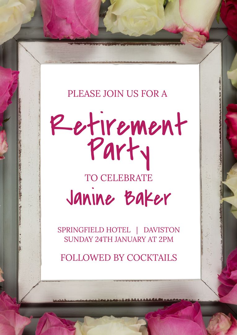 Colorful Retirement Party Invitation with Framed Design and Floral Border - Download Free Stock Templates Pikwizard.com