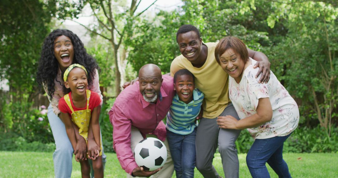 Image of happy african american family having fun together in garden - Free Images, Stock Photos and Pictures on Pikwizard.com