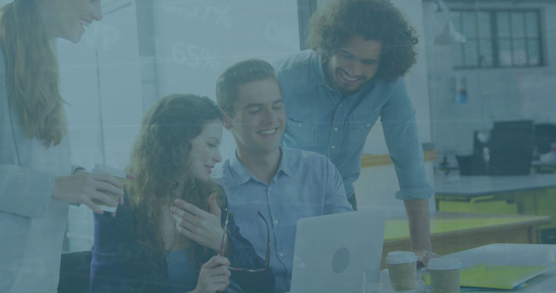 Team Collaboration Analyzing Stock Market Data with Laptop