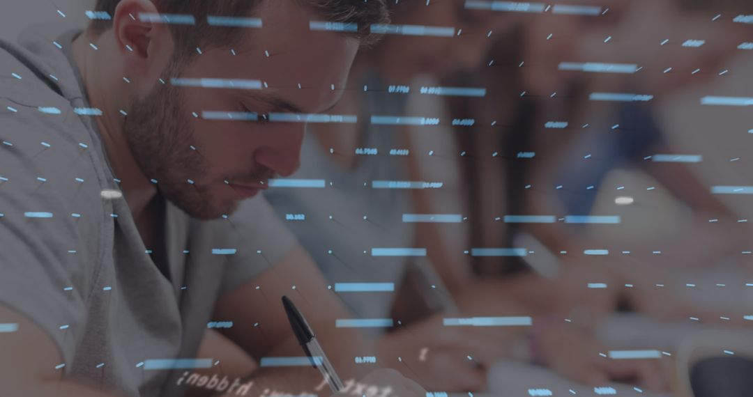 Multicultural Students Engaged in Studying with Digital Interface Overlay