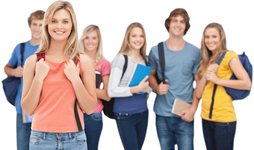 Group of Smiling College Friends with Transparent Background