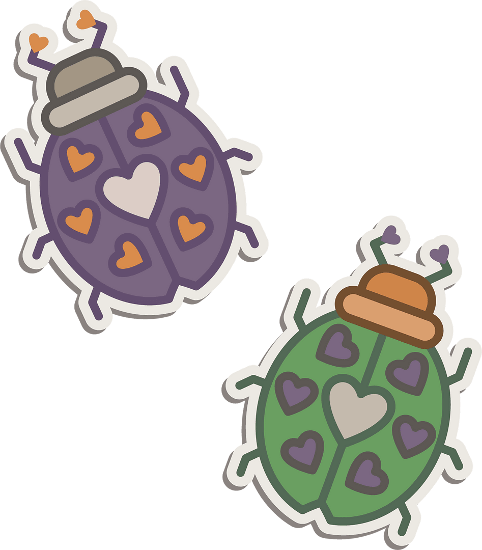 Cute Colorful Ladybirds with Hearts Design Transparent Background