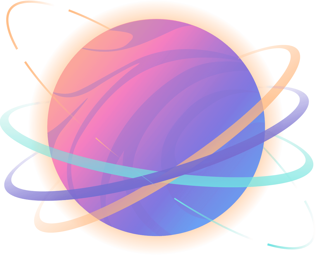 Multicolored Gradient Planet with Swirling Ribbons on Transparent Background