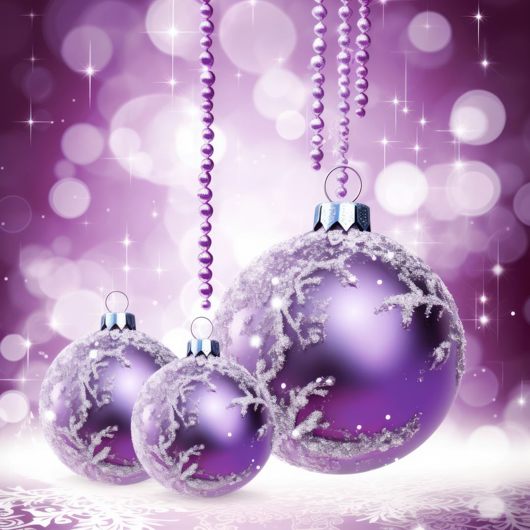 Purple Christmas Baubles with Snow Frosting and Sparkling Background - Free Images, Stock Photos and Pictures on Pikwizard.com