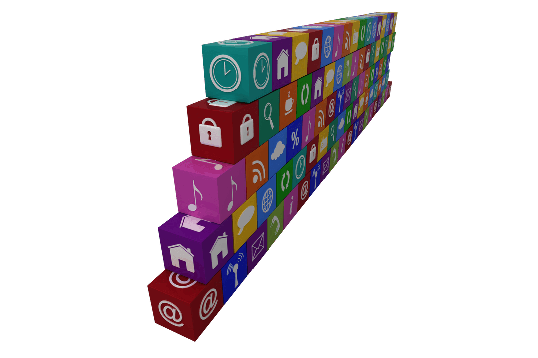 Row of Multicolored Cubes with Various Icons on Transparent Background - Download Free Stock Images Pikwizard.com