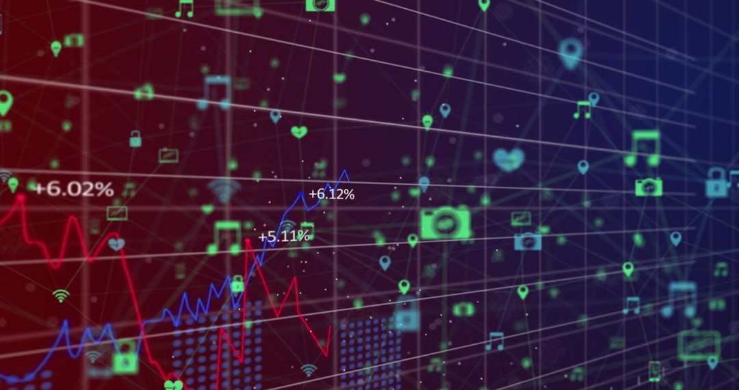 Digital Hologram of Graphs and Data Icons on Abstract Background